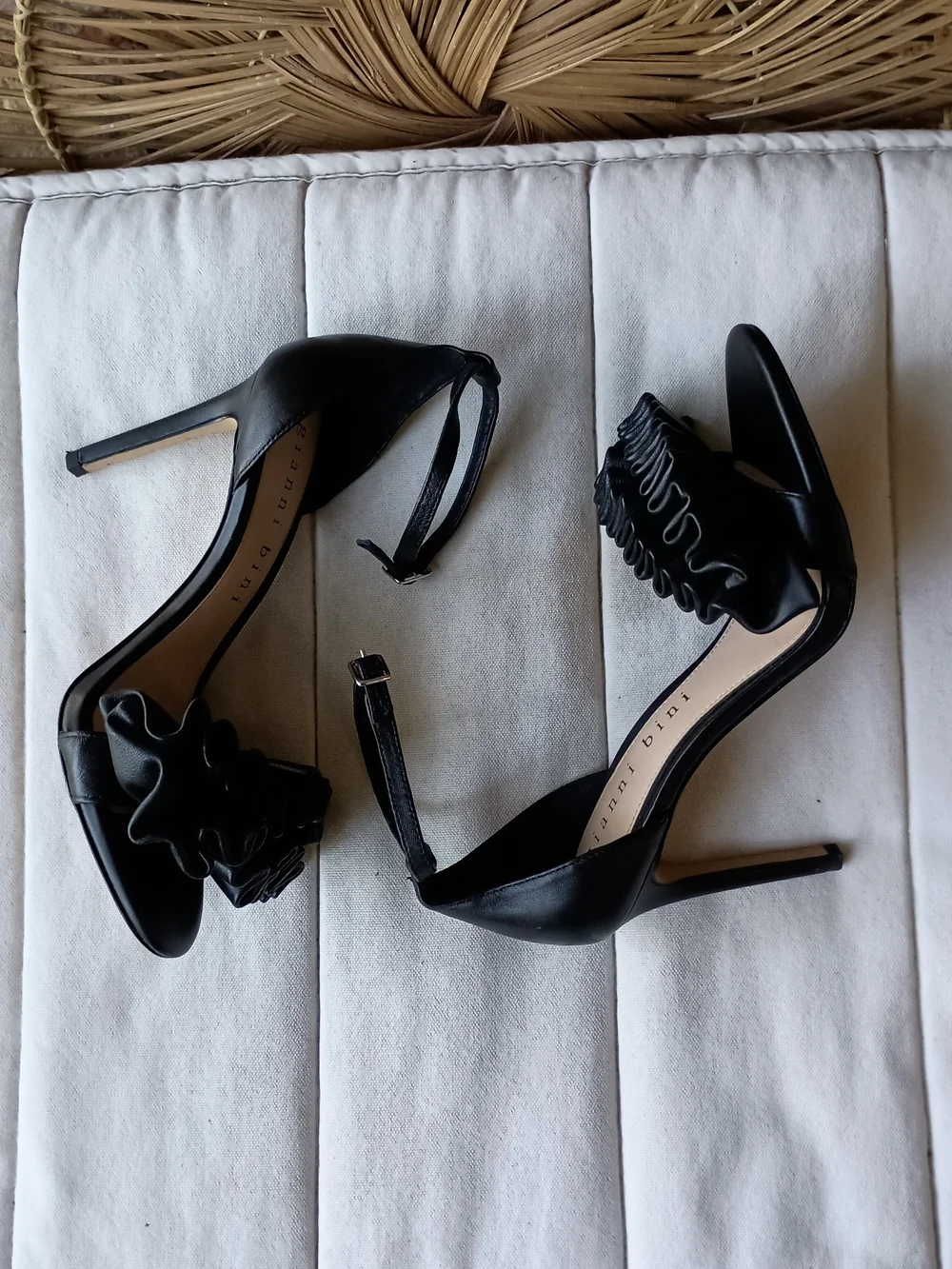 Giani bini Black Ruffle Ankle-Strap Sandals_8.5